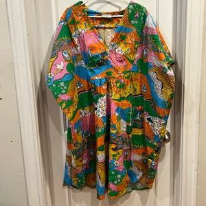 Blue platypus caftan with inside drawstring